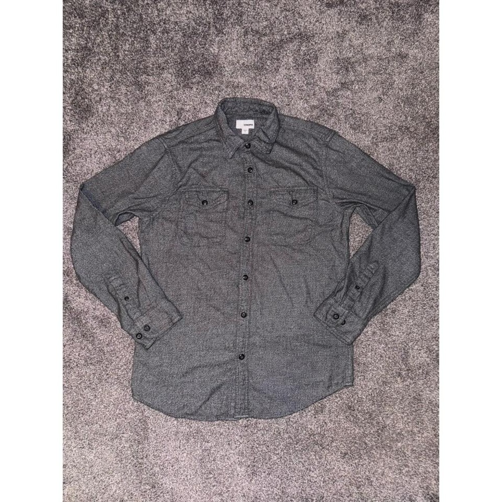 Sonoma Men's Grey 100% Cotton Button-Down Collared Long Sleeve Shirt - Small